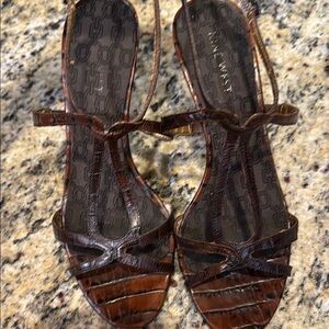 Nine West Brown Croc-Textured Sandals